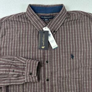 U.S. Polo Assn. Button Down Shirt Mens XXL Maroon Plaid Woven‎ Long Sleeve NWT